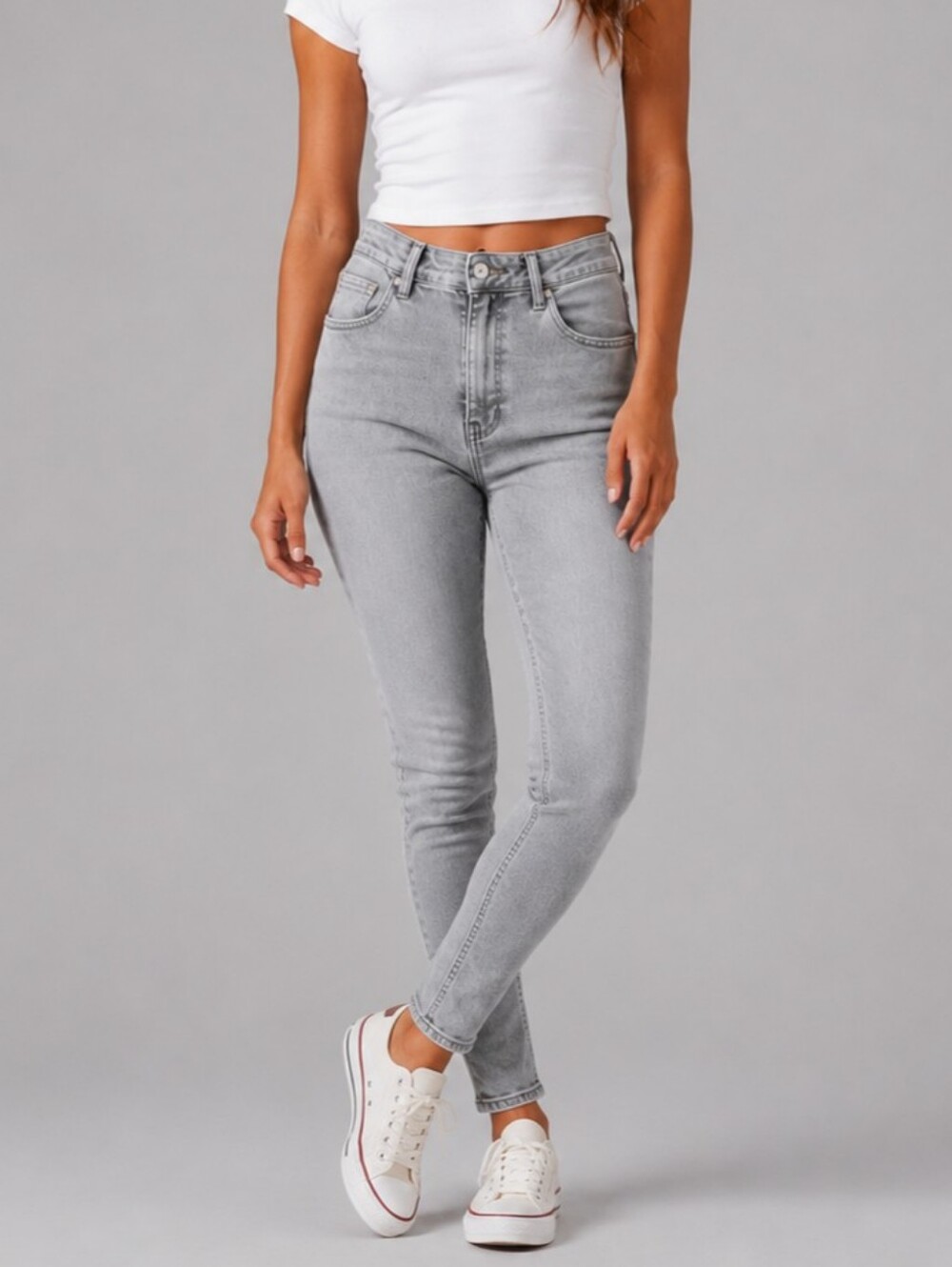 Zara Gray High Rise Skinny Jeans Size 2 Light Wash Stretch Denim